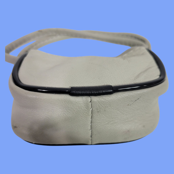 Vintage Studio Tiny Leather Bag Taupe Beige Coin Purse Pouch Change Handles Mini - Picture 3 of 16